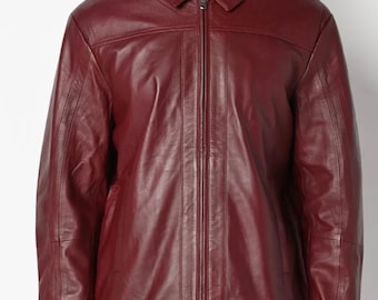 Mens Plain Red Leather Jacket