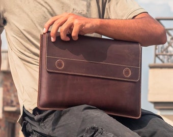 Crazy Horse Leder MacBook Tasche, Filz gefütterte Laptop Tasche