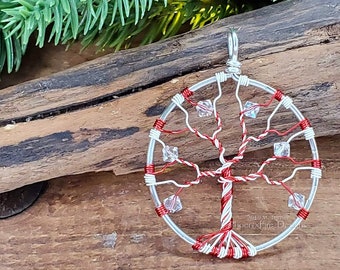 Peppermint Twist Necklace Candy Cane Jewelry Tree of Life Necklace Christmas Jewelry for Her Whimsical Holiday Accessories Gift for Her Fun