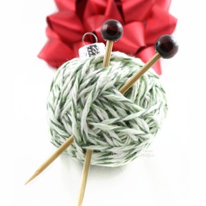 Yarn Ball Ornament, Christmas Tree, Gift Idea for Knitters, Handmade Decoration, Miniature Knitting Needles, Holiday Decor, Knitting Gift image 1