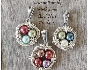 Bird's Nest Birthstone Necklace Custom Bird Nest Pendant Mother's Jewelry Grandmother's Jewelry Mother Daughter Bespoke Moms and Birds Vegan