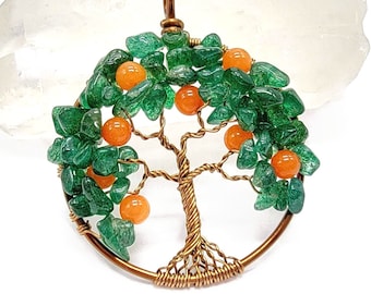 Orange Tree of Life Pendant Necklace Fruit Tree Dunedin Orange Green Aventurine Orange Jade Gemstone Necklace Florida Citrus Orange Bird