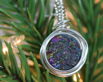 Peacock Druzy Ketting Natuurlijke Druzy Hanger Ketting Gelaagdheid Kristallen Ketting Choker Sterling Silver Wire Wrapped Bridesmaid Gift Boho