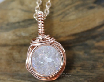 Rose goud AB witte Druzy ketting natuurlijke Drusy hanger gelaagdheid ketting Crystal Wire Wrapped kerstcadeau bruidsmeisje cadeau voor haar