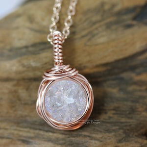 Rose Gold AB White Druzy Necklace Natural Drusy Pendant Layering Necklace Crystal Wire Wrapped Christmas Gift Bridesmaid Gift For Her image 1