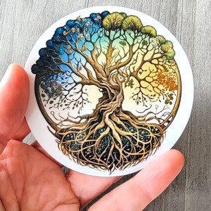 Tree of Life Sticker 3 Four Seasons Wheel of the Year Decal Waterproof Vinyl Celtic Knot Tree Laptop Sticker Yggdrasil Full Color Tumbler image 1