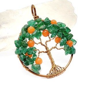 Orange Tree of Life Pendant Necklace Fruit Tree Dunedin Orange Green Aventurine Orange Jade Gemstone Necklace Florida Citrus Orange Bird image 2