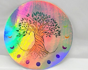 Tree of Life holografische sticker maanstanden holo sticker waterdicht vinyl boom maan hemelse volle maan wiel van het jaar laptop sticker