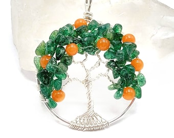 Zilver Oranje Levensboom Hanger Ketting Fruitboom Dunedin Oranje Groene Aventurijn Oranje Jade Edelsteen Florida Citrus Oranje Vogel FL