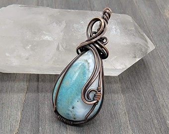 Larimar Pendant Copper Wire Wrapped Larimar Necklace | Yin Yang Dominican Republic Ocean Blue Gemstone | Copper Healing | Ready to Ship