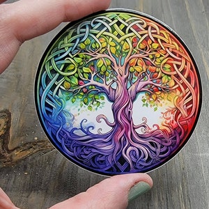 Rainbow Tree of Life Decal, Celtic Knot Tree Chakra Vinyl Sticker, LGBTQIA Pride Rainbow Tree, Yggdrasil Tree Laptop Sticker, Water Bottle image 1