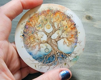 Watercolor Tree of Life Sticker 2" or 3" Whimsical Fantasy Tree LOTR Art Decal Waterproof Vinyl Laptop Sticker Yggdrasil Full Color Tumbler