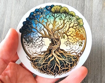 Tree of Life Sticker 3" Four Seasons Wheel of the Year Decal Waterproof Vinyl Celtic Knot Tree Laptop Sticker Yggdrasil Full Color Tumbler