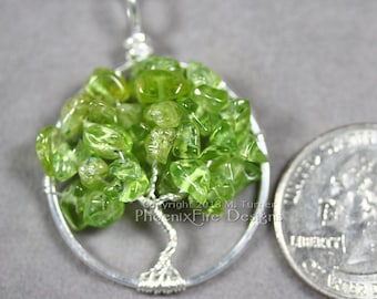 Peridot Tree of Life Pendant Wire Wrapped Jewelry Spring Green Gemstone Necklace Silver Wire Wrap Tree August Birthstone Jewelry