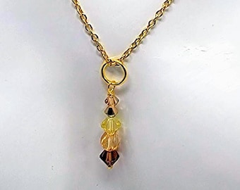 Echte Swarovski-kristalhanger, gele champagnebruine ombre PVD vergulde roestvrijstalen ketting, sierlijke druppelketting sieraden