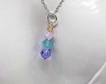 Zilveren Swarovski-kristal bungelketting, pastelroze blauw paars sterlingzilveren ketting, sierlijke sieraden druppelketting huwelijkssieraden