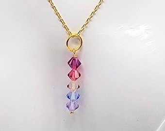 Echte Swarovski-kristallen hangketting, roze paarse ombre PVD vergulde roestvrijstalen ketting, sierlijke elegante bruiloft sieraden druppelketting