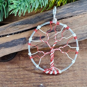 Candy Cane Necklace Tree of Life Pendant Christmas Jewelry Whimsical Holiday Necklace Christmas Accessories Red Green White Twist Gift Idea image 3