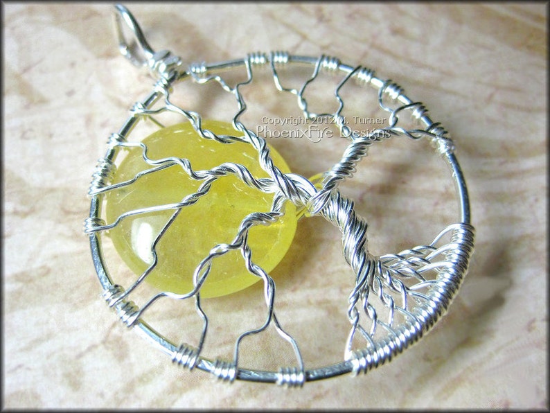 Sun Tree of Life Pendant Yellow Jade Wire Wrapped Necklace Handmade Summer Sunny Beachy Jewelry Solar Eclipse Jewelry by PhoenixFire Designs image 3