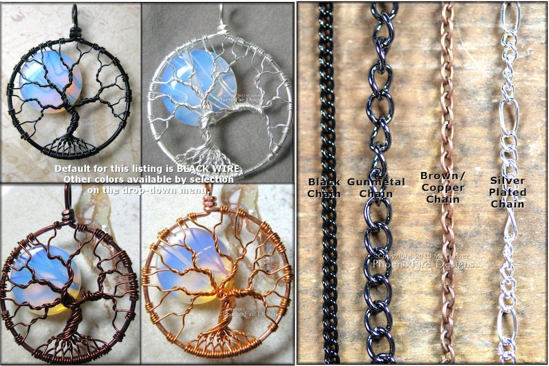 Celestial Full Moon Tree of Life Pendant Silver Opalite Rainbow Moonstone Wire Wrap Jewelry Tree of Knowledge Necklace PhoenixFire Designs image 4