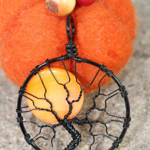 Halloween Full Moon Tree of Life Pendant Spooky Tree Wire Wrapped Jewelry Black Wire Orange Harvest Moon Necklace Gothic PhoenixFire Designs image 3