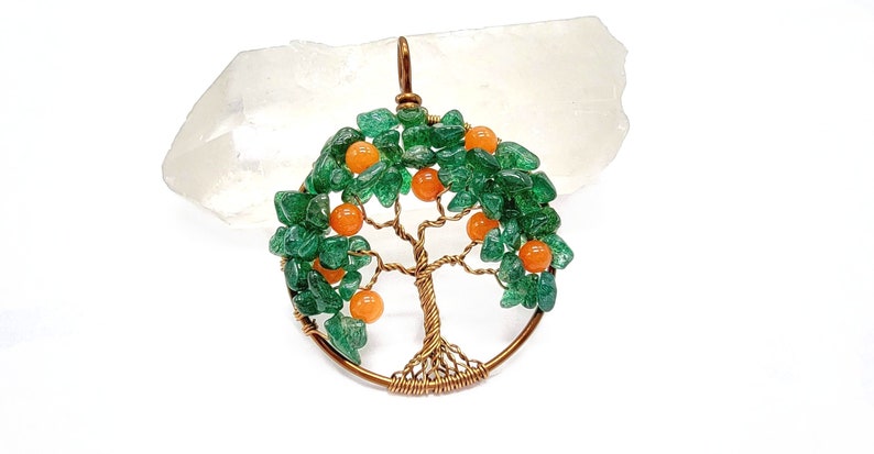 Orange Tree of Life Pendant Necklace Fruit Tree Dunedin Orange Green Aventurine Orange Jade Gemstone Necklace Florida Citrus Orange Bird image 1