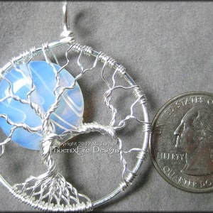 Celestial Full Moon Tree of Life Pendant Silver Opalite Rainbow Moonstone Wire Wrap Jewelry Tree of Knowledge Necklace PhoenixFire Designs image 3