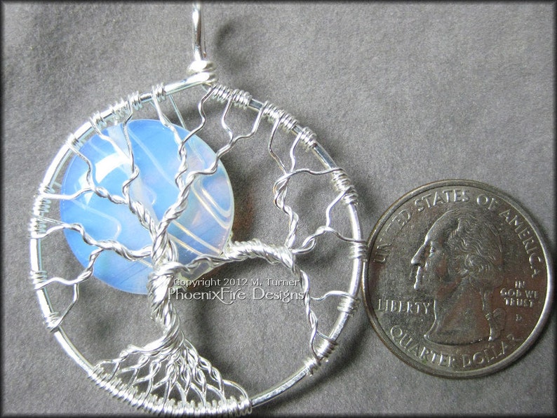 Celestial Full Moon Tree of Life Pendant Silver Opalite Rainbow Moonstone Wire Wrap Jewelry Tree of Knowledge Necklace PhoenixFire Designs image 3