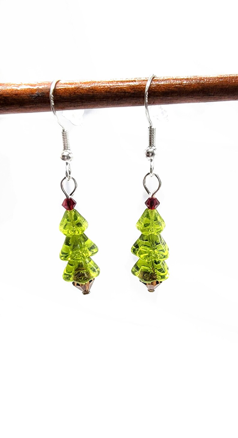 Mini Christmas Tree Earrings Traditional Olive Green Miniature Xmas Trees Christmas Earrings Holiday Jewelry Sterling Silver Evergreen Pine image 3