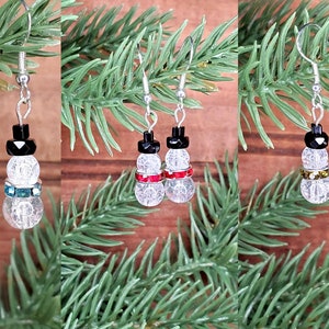 Snowman Earrings Your Choice Crackle Glass Frosty Earrings Christmas Holiday Accessories Austrian Crystal Snowman Xmas Sterling Silver Hook image 4