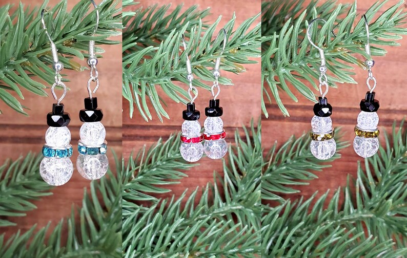 Snowman Earrings Your Choice Crackle Glass Frosty Earrings Christmas Holiday Accessories Austrian Crystal Snowman Xmas Sterling Silver Hook image 4