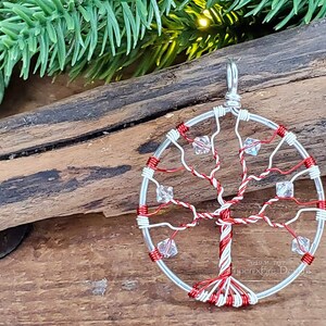 Candy Cane Necklace Tree of Life Pendant Christmas Jewelry Whimsical Holiday Necklace Christmas Accessories Red Green White Twist Gift Idea image 6