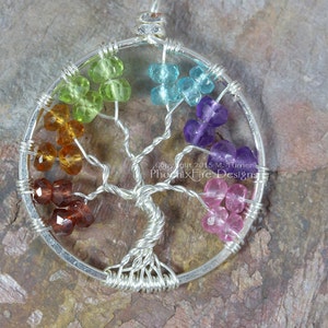 Rainbow Tree of Life Pendant Silver Wire Wrap Jewelry Garnet Citrine Peridot Blue Topaz Amethyst Mixed Gemstone Chakra Pride Necklace image 2