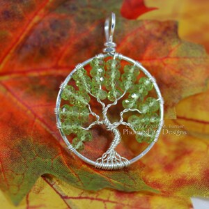 Peridot Tree of Life Pendant Silver Wire Wrapped Jewelry Wooland Forest Necklace August Birthstone Gemstones Spring Green Birthday Gift Her image 3
