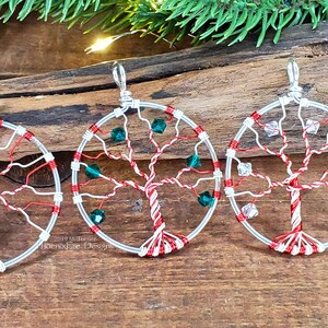 Candy Cane Necklace Tree of Life Pendant Christmas Jewelry Whimsical Holiday Necklace Christmas Accessories Red Green White Twist Gift Idea image 4