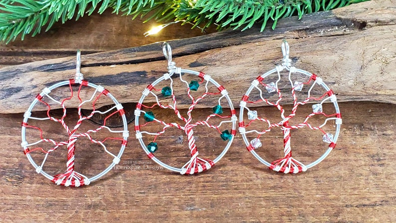 Candy Cane Necklace Tree of Life Pendant Christmas Jewelry Whimsical Holiday Necklace Christmas Accessories Red Green White Twist Gift Idea image 4