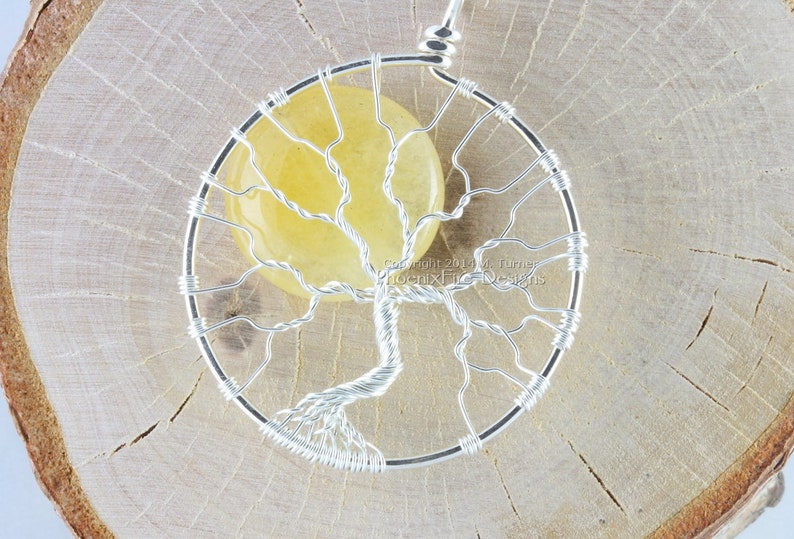 Sun Tree of Life Pendant Yellow Jade Wire Wrapped Necklace Handmade Summer Sunny Beachy Jewelry Solar Eclipse Jewelry by PhoenixFire Designs image 1