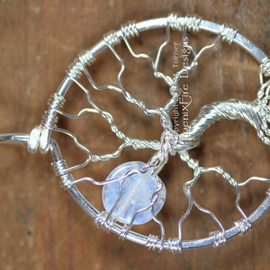 Full Moon Tree of Life Pendant Rainbow Moonstone Miniature Tree Sterling Silver Wire Wrapped Jewelry Affordable Luxury Phoenix Fire Designs image 1