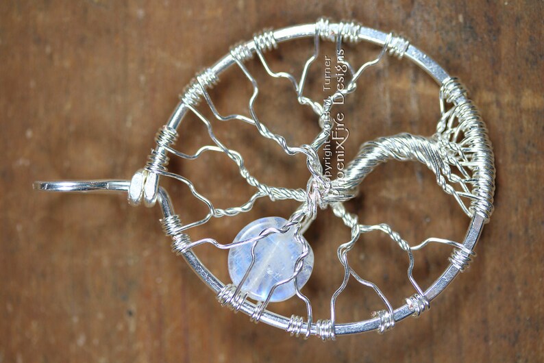 Full Moon Tree of Life Pendant Rainbow Moonstone Miniature Tree Sterling Silver Wire Wrapped Jewelry Affordable Luxury Phoenix Fire Designs image 1