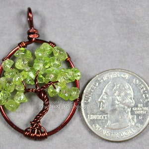 Peridot Tree of Life Pendant Brown Wire Spring Green Gemstone Necklace Birthstone Jewelry Wire Wrapped Handmade Banyan Tree Oak Tree Artisan image 3