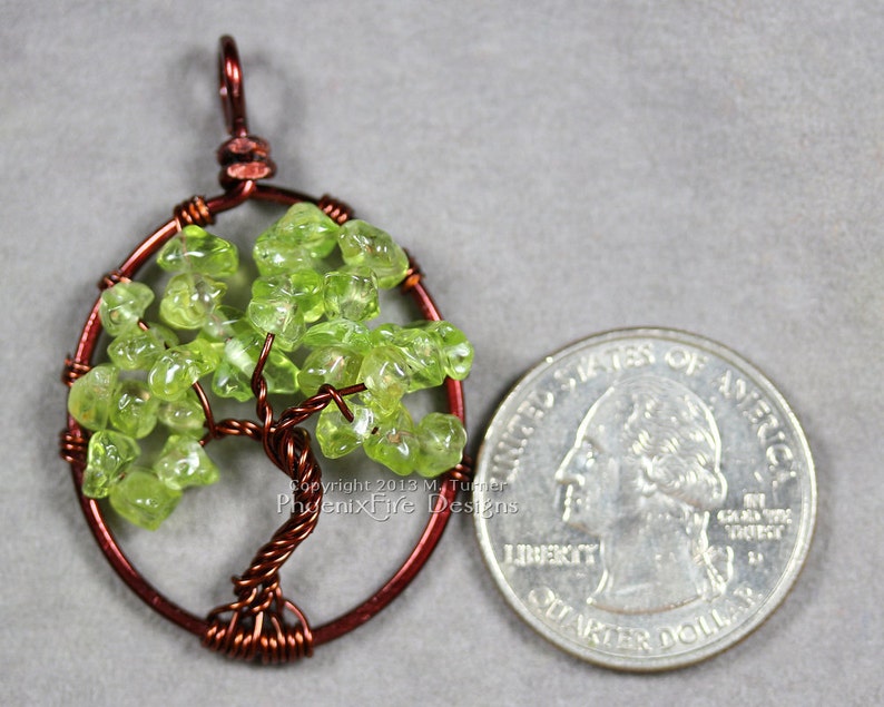 Peridot Tree of Life Pendant Brown Wire Spring Green Gemstone Necklace Birthstone Jewelry Wire Wrapped Handmade Banyan Tree Oak Tree Artisan image 3