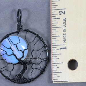 Celestial Jewelry Rainbow Moonstone Full Moon Tree of Life Pendant Black Wire Wrapped Jewelry Opalite Moonstone Jewelry Lunar Necklace Gift image 4