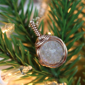 Rose Gold AB White Druzy Necklace Natural Drusy Pendant Layering Necklace Crystal Wire Wrapped Christmas Gift Bridesmaid Gift For Her image 4