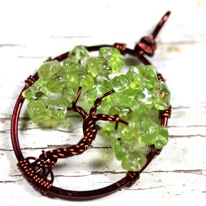 Peridot Tree of Life Pendant Brown Wire Spring Green Gemstone Necklace Birthstone Jewelry Wire Wrapped Handmade Banyan Tree Oak Tree Artisan image 2