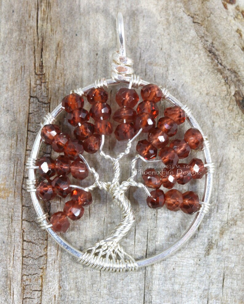 Garnet Tree of Life Pendant Silver Wire Wrapped Jewelry image 1
