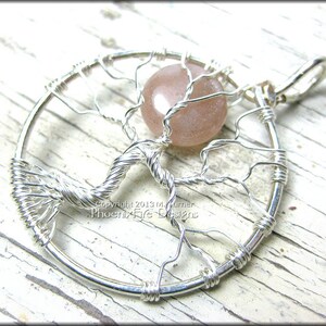 Sunstone Tree of Life Pendant Full Moon Celestial Tree of Knowledge Axis Mundi Yggdrasil Wire Wrapped Silver Tree Celtic Elven Tree image 2