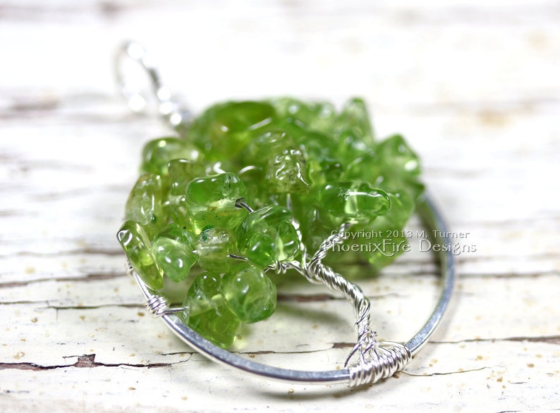 Peridot Tree of Life Pendant Wire Wrapped Jewelry Spring Green Gemstone Necklace Silver Wire Wrap Tree August Birthstone Jewelry image 2