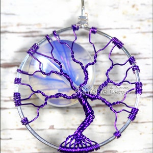 Purple Opalite Rainbow Moonstone Full Moon Tree of Life Pendant Radiant Orchid Wire Wrapped Jewelry I Love You To the Moon and Back Necklace