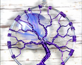 Purple Opalite Rainbow Moonstone Full Moon Tree of Life Pendant Radiant Orchid Wire Wrapped Jewelry I Love You To the Moon and Back Necklace