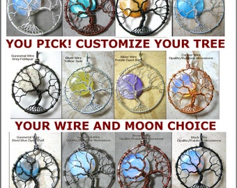 AANGEPASTE levensboom hanger volle maan UW KEUZE Made to Order Tree of Knowledge Wire Wrapped sieraden Keltische boom hemelse ketting Lunar